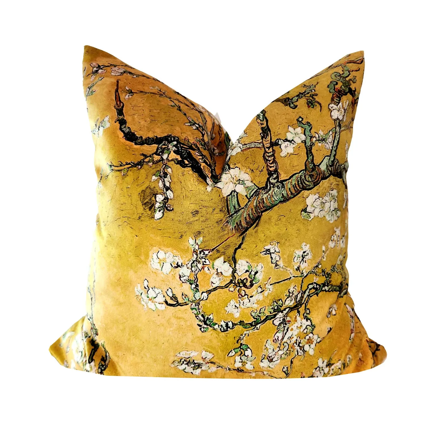 ALMOND BLOSSOM VELVET CUSHION, YELLOW