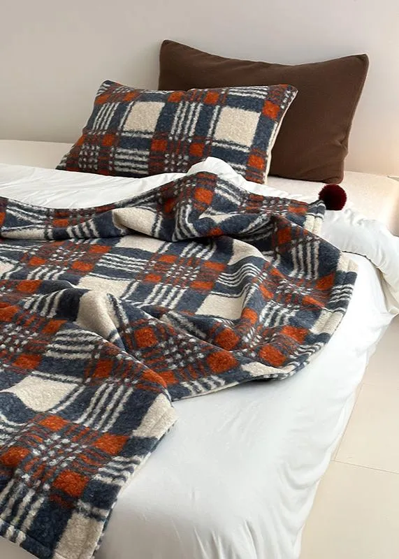 Cozy Plaid Wool Throw Blanket / Brown