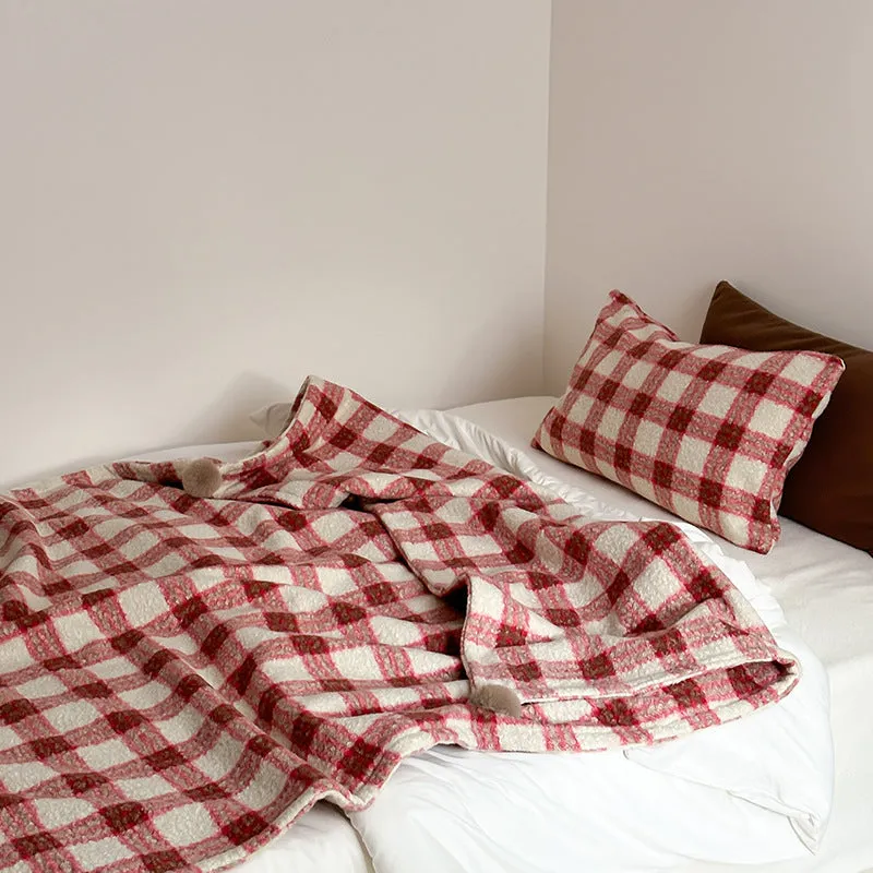 Cozy Plaid Wool Throw Blanket / Brown