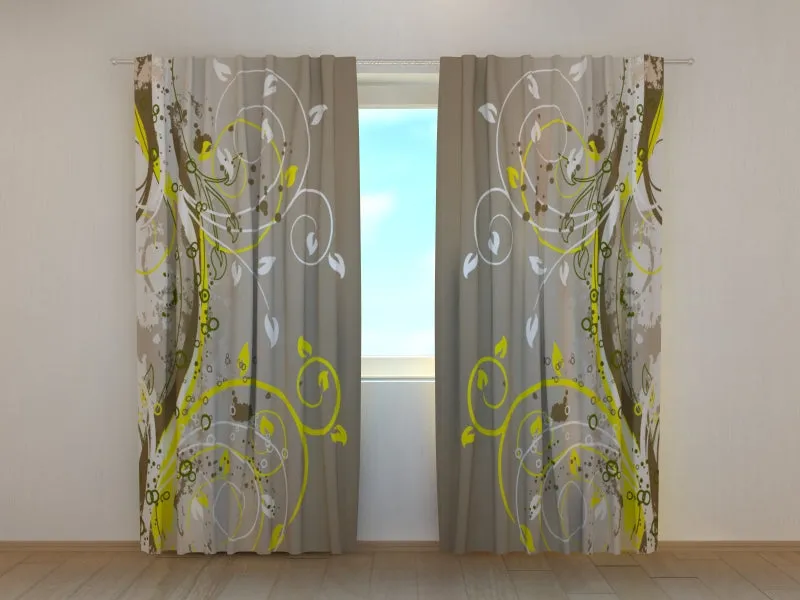 Photo Curtain Art Floral on Brown Background