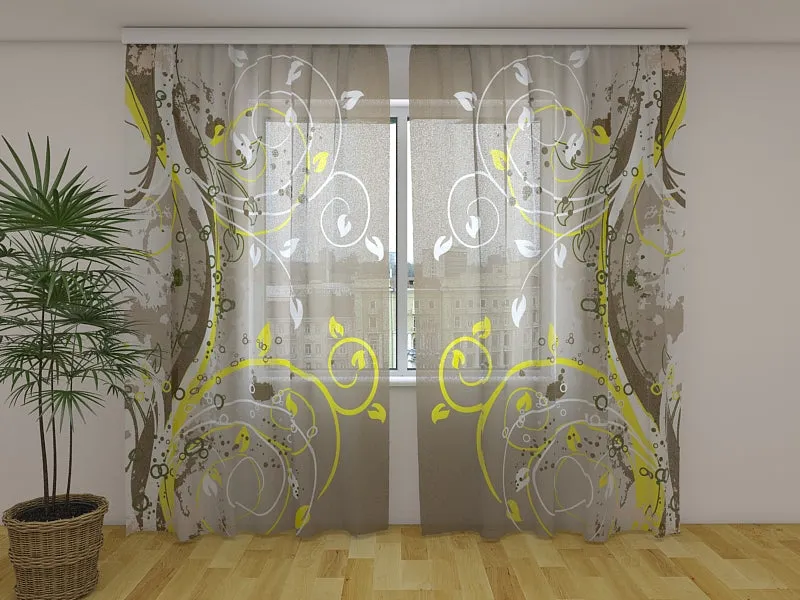 Photo Curtain Art Floral on Brown Background