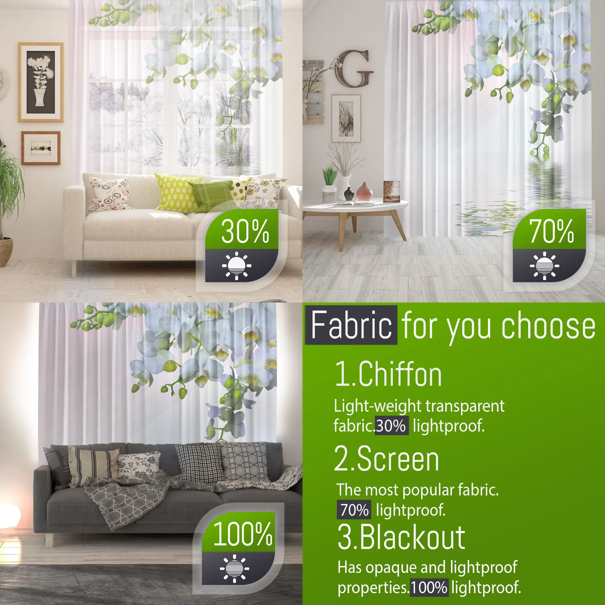 Photo Curtain Green Tropical Leaves